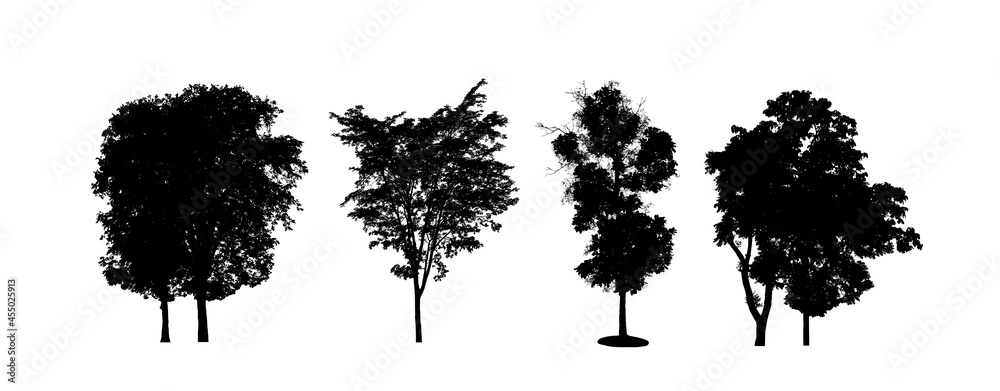 Poster set of trees silhouette for brush on white background