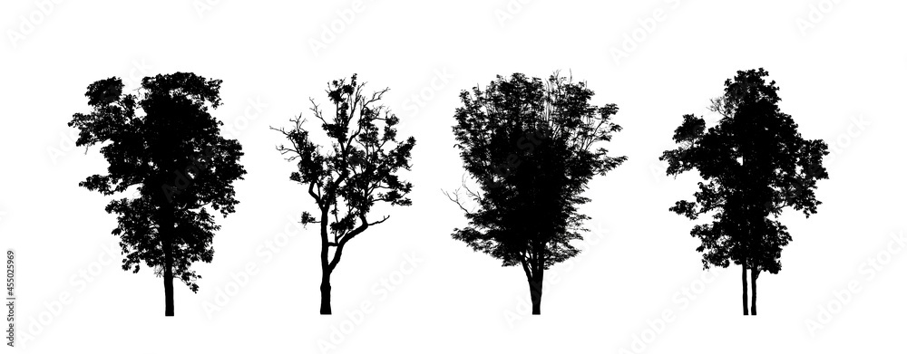 Poster set of trees silhouette for brush on white background