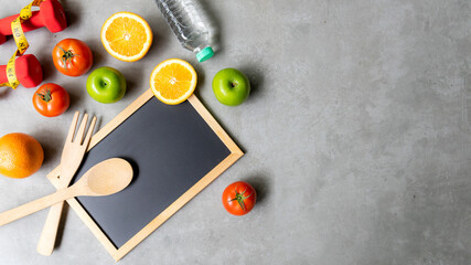 Diet Health eat and food for lifestyle health concept. Sport exercise workout and fresh fruit and...