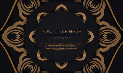 Template for design printable invitation card with Greek patterns. Black vector banner with vintage ornaments and place for your text.