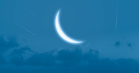 Obraz na płótnie Canvas Ramadan Concept - Abstract background with Crescent moon over the sunset clouds