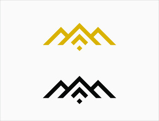 Simple vector logo in modern style. Top of the mountain in the shape of the letter M.