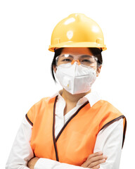 Fototapeta na wymiar Female asian engineer or technician wear face mask