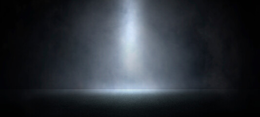 Black asphalt road and empty dark street scene background with smoke float up studio room interior...