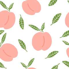 peach seamless pattern hand drawn doodle. vector, minimalism. food, fruit, print, wallpaper, textiles, wrapping paper, decor.