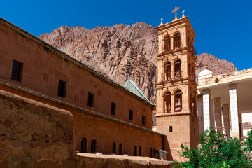 Egypt, Catherine's monastery on a bright sunny day, mountain view