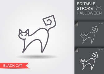 Witches Cat. Line icon with editable stroke with shadow