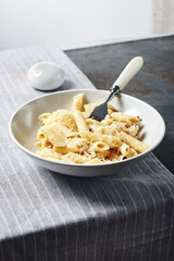 Penne pasta four cheese.