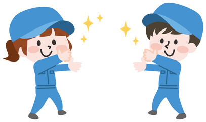 二頭身_手からキラキラ出してる作業員