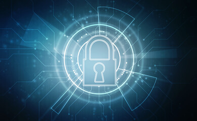 Closed Padlock on digital background, Technology security concept. Cyber Security and network protection Concept, personal data security