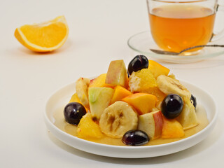 fruit salad with fruit end tea 
