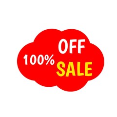 100 percentage off sale tag red clouds for sales and promotion isolated 3d. Discount sticker yellow and white. Business Advertising