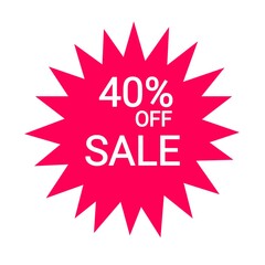 40 percentage off sale pink and white icon sticker