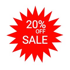 20 percentage off sale red and white icon sticker