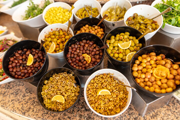 Marinades and olives in a cafe.