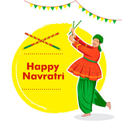 Couple playing Dandiya, Happy Navratri 