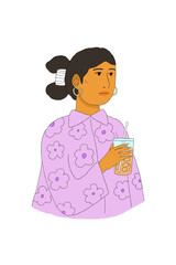 Young woman holding a beverage with straw