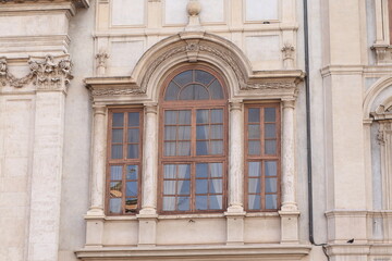 Sant'Agnese in Agone Church Facade Detail with Window at Piazza Navona in Rome, Italy