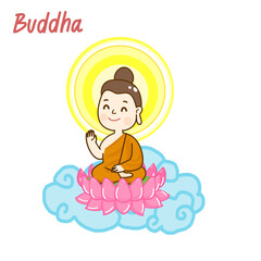 Cartoon buddha character  on background.