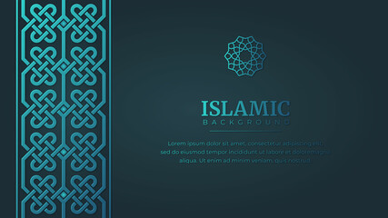 Fototapeta na wymiar Islamic Arabic Ornament Pattern Borders Frame Blue Background with Copy Space