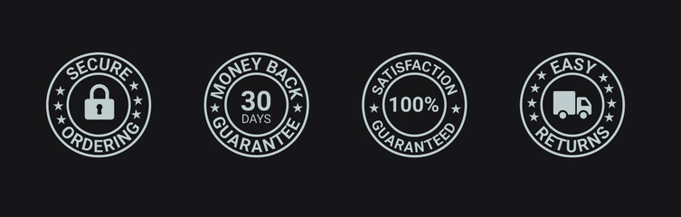 Fototapeta na wymiar satisfaction guarantee, secure ordering, premium quality, customer service, Money back guarantee, Trust Badges 