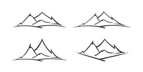 Vector set of hand drawn mountains sketch icons.