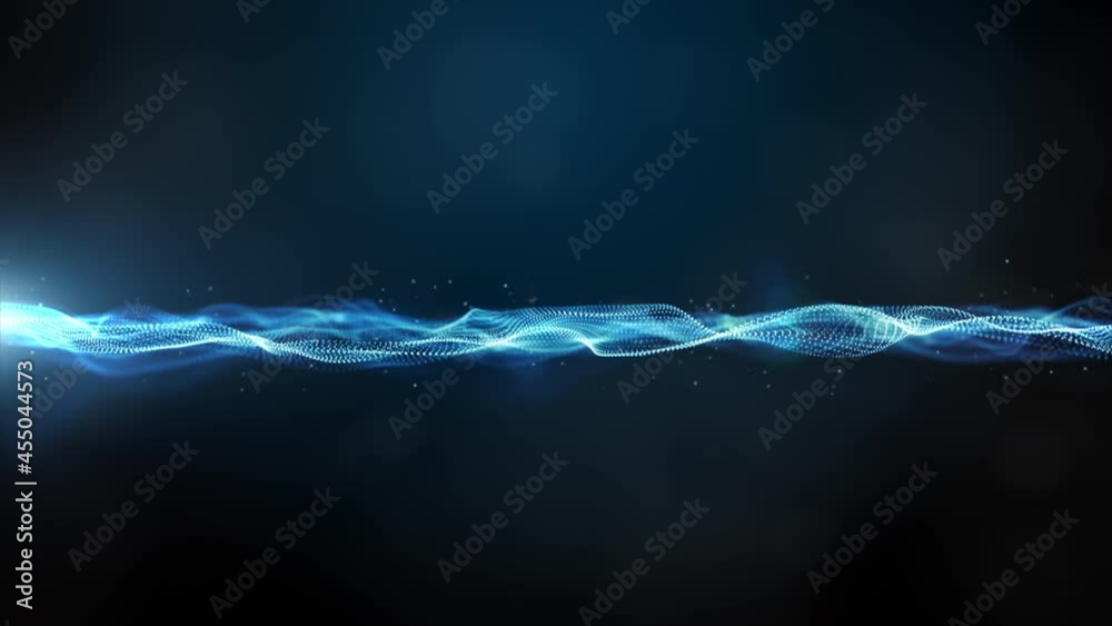 Poster digital particle wave and light abstract background, 3d rendering animation 4k