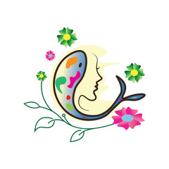 koi fish flower and woman illustration color graphic design vector