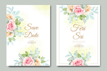 elegant wedding invitation card with floral leaves watercolor