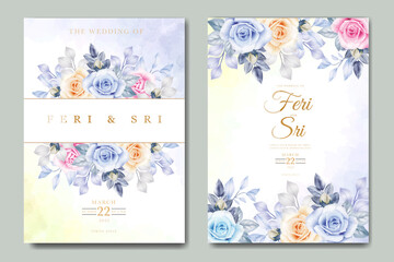 Fototapeta na wymiar elegant wedding invitation card with floral leaves watercolor