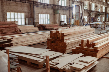 Wooden planks and bricks in building under construction