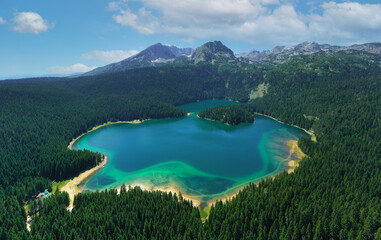 Black Lake in Durmitor National Park in Montenegro, aerial view