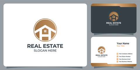 Set of minimalist real estate logos with business card branding