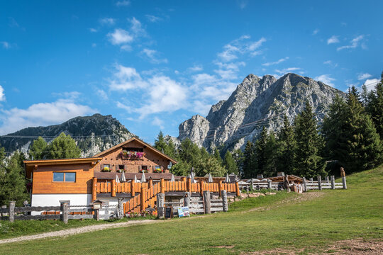 Mountain cottage in the alps with the Ifinger peak (PIcco Ivigna) in South Tyol . S&uuml;dtirol - Trentino Alto Adige - near Merano - Meran Italy Europe