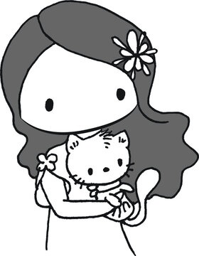 vector cartoon girl with flowers