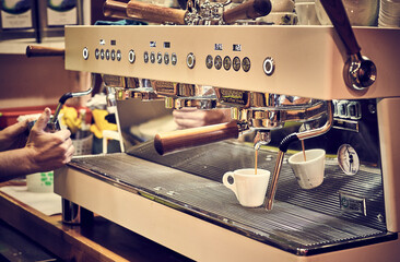 Espresso coffee machine close up