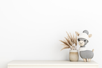 blank wall nursery mockup boho, 3d rendering	