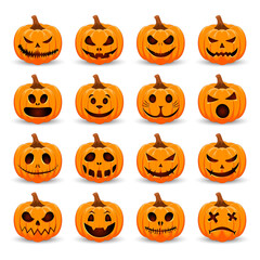 Set pumpkin on white background. The main symbol of the Happy Halloween holiday. Orange pumpkin with smile for your design for the holiday Halloween.