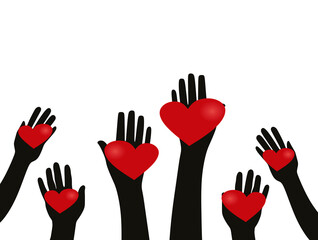 Hands with hearts. charity concept. vector