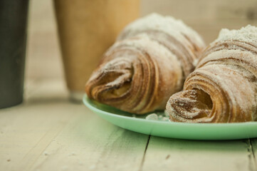 Croissant on plate in the restaurant