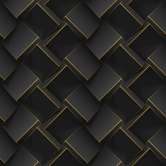 Nahtloses geometrisches Muster mit realistischen schwarzen 3D-Würfeln. Vorlage für Tapeten, Textilien, Stoffe, Poster, Flyer, Hintergründe oder Werbung. Textur mit Extrusionseffekt. Illustration.