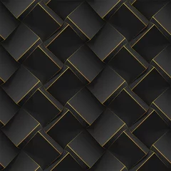 Foto auf Acrylglas Nahtloses geometrisches Muster mit realistischen schwarzen 3D-Würfeln. Vorlage für Tapeten, Textilien, Stoffe, Poster, Flyer, Hintergründe oder Werbung. Textur mit Extrusionseffekt. Illustration. © VDNKL