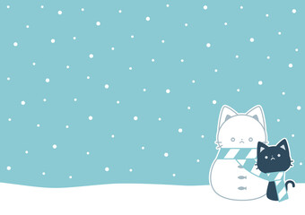 雪だるまとネコの背景横1