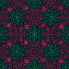 Naklejka na ściany i meble bright christmas seamless pattern with different snowflakes