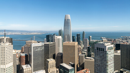 Fototapeta na wymiar San Francisco, California, USA - August 2019: San Francisco cityscape with Salesforce Tower, the highest building in San Francisco skyline