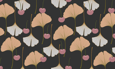 Ginkgo biloba leaf vector seamless pattern background. Trendy for fabric, textile print, wallpaper, invitation or packaging.

