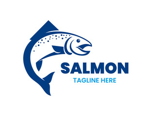 Salmon logo design template. Fishing emblem. Stock vector illustration.