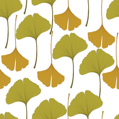 Ginkgo biloba leaf vector seamless pattern background. Trendy for fabric, textile print, wallpaper, invitation or packaging.

