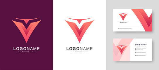Modern Colorful Initial Creative Clean V Letter Logo With Premium Business Card Design Vector Template for Your Company Business