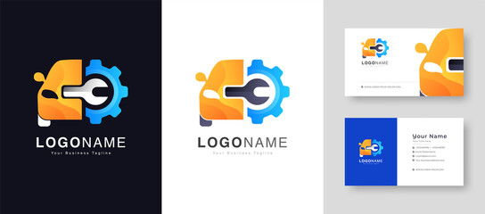 auto service, repair service, system administrator, car service Logo With Premium Business Card Design Vector Template for Your Company Business